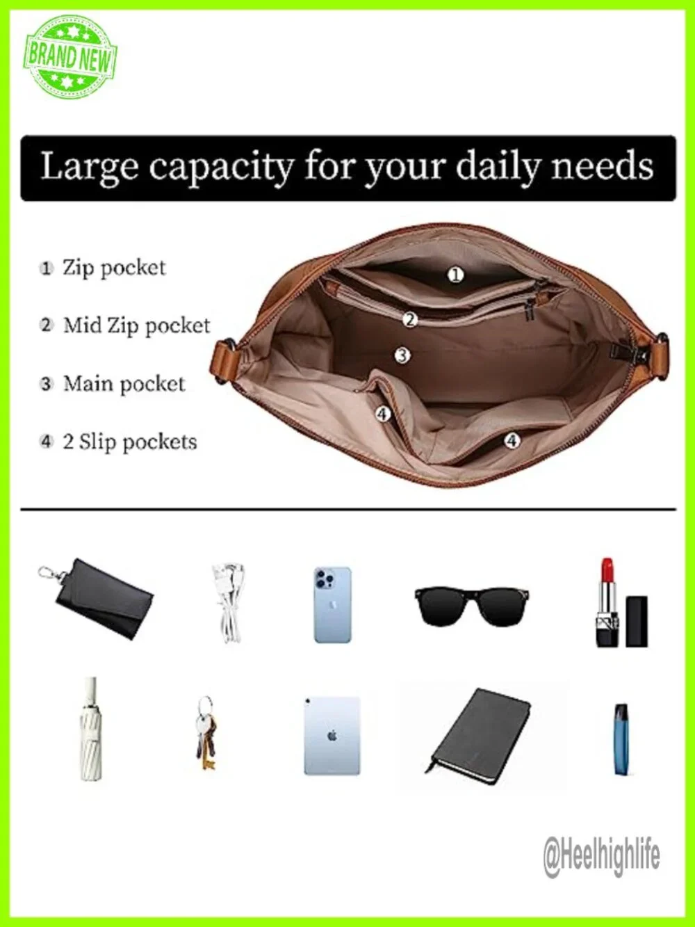 Soft Leather Hobo Shoulder Crossbody Handbag Purse for Women Tote Large Capacity
